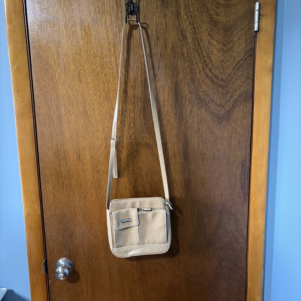 Rosetti Tan Faux Leather Crossbody Bag Multiple Compartments Beige Medium